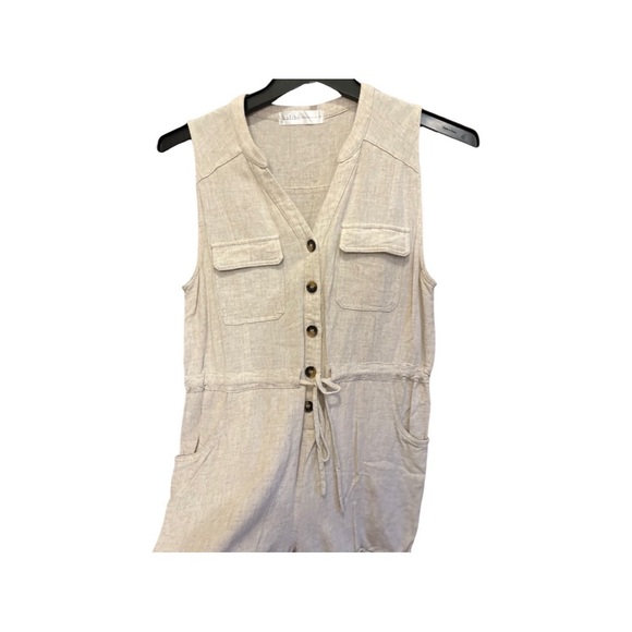 Kalihi Neutral Linen Button Front Romper-Medium-Ivory. - Picture 2 of 11